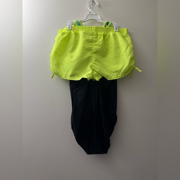 Girls Floral Swimsuit with Neon Shorts XL 16 - Picture 4 of 4